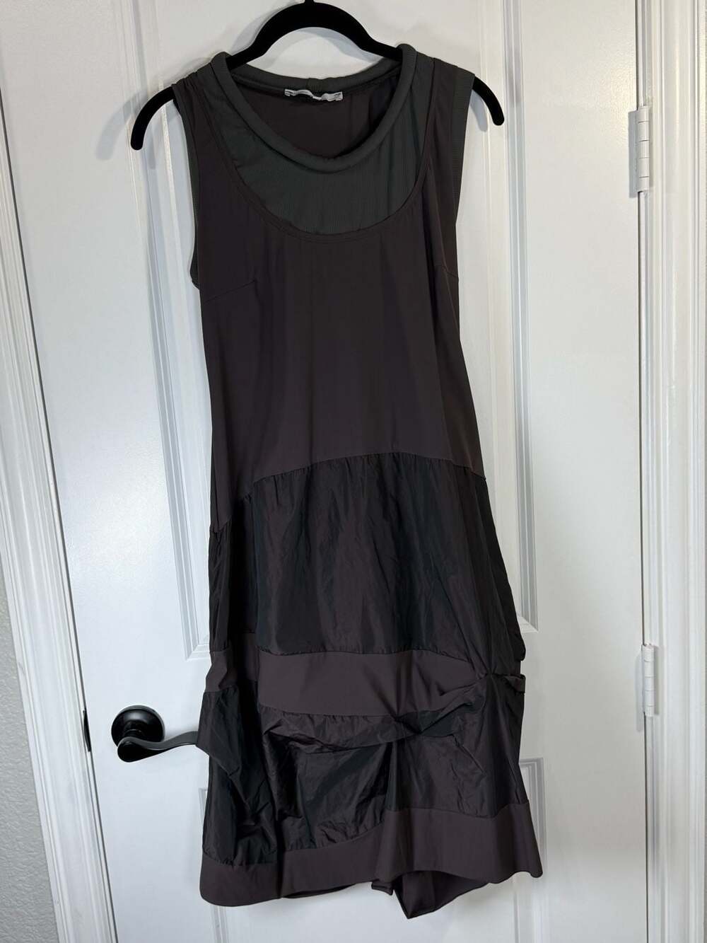 Sun Light Paris Corset Tie Back Paneled Mixed Media Midi Dress